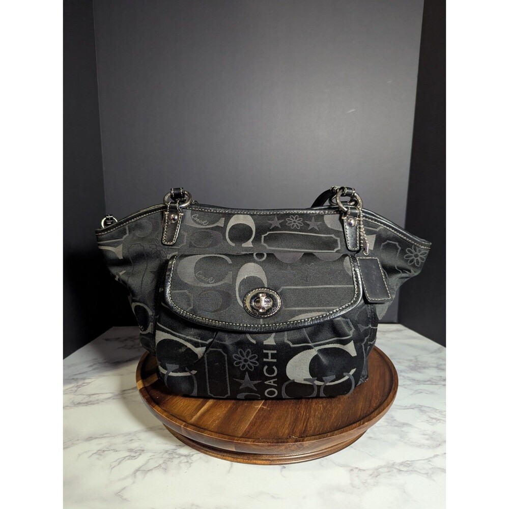 Coach Leah Shoulder Bag Black Gray Stars Signature Sateen Purse F14654 Y2K